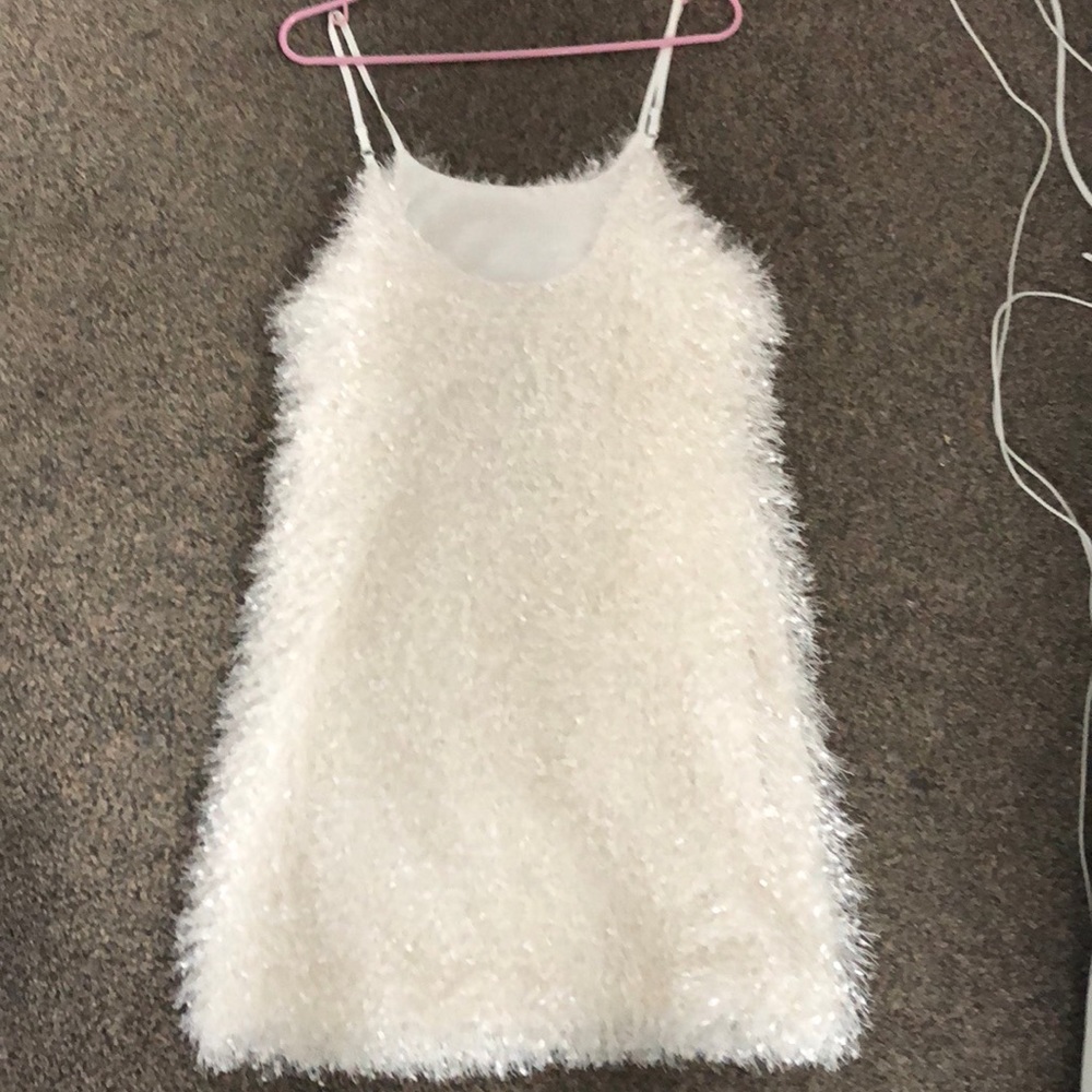 White furry mini dress